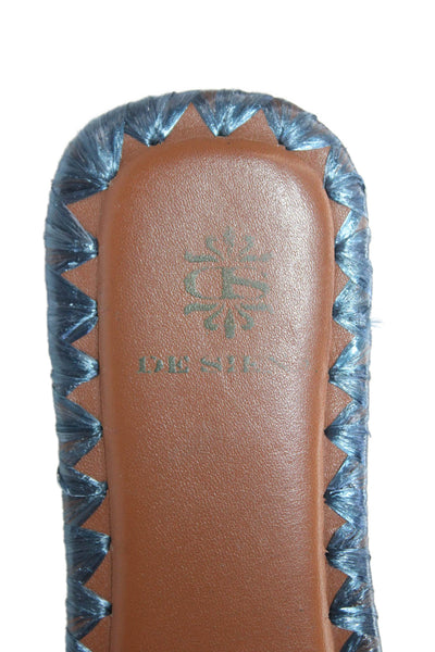 De Siena Leather Beaded Embroidered Slip On Flat Sandals Blue Size 7.5