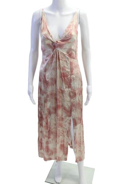 Zara Womens Printed V Neck Sleeveless Maxi Dress Pink White Size Medium