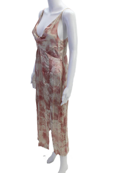 Zara Womens Printed V Neck Sleeveless Maxi Dress Pink White Size Medium