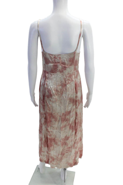 Zara Womens Printed V Neck Sleeveless Maxi Dress Pink White Size Medium