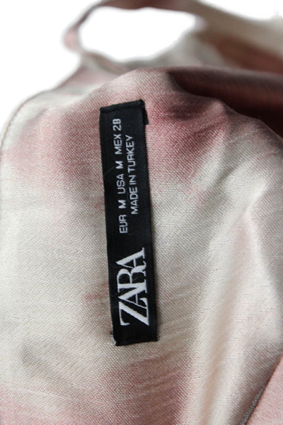 Zara Womens Printed V Neck Sleeveless Maxi Dress Pink White Size Medium