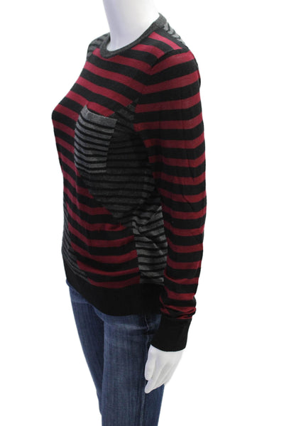 Proenza Schouler Womens Striped Long Sleeves Sweater Red Black Wool Size Small