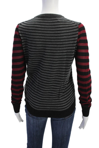 Proenza Schouler Womens Striped Long Sleeves Sweater Red Black Wool Size Small