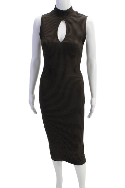 Zara Womens Ribbed Sleeveless Keyhole Neckline Bodycon Dress Brown Size S