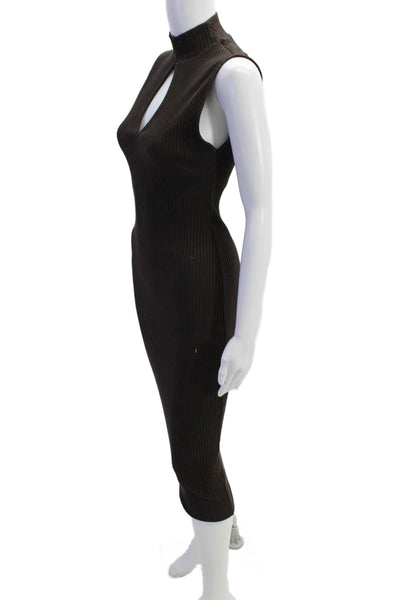 Zara Womens Ribbed Sleeveless Keyhole Neckline Bodycon Dress Brown Size S