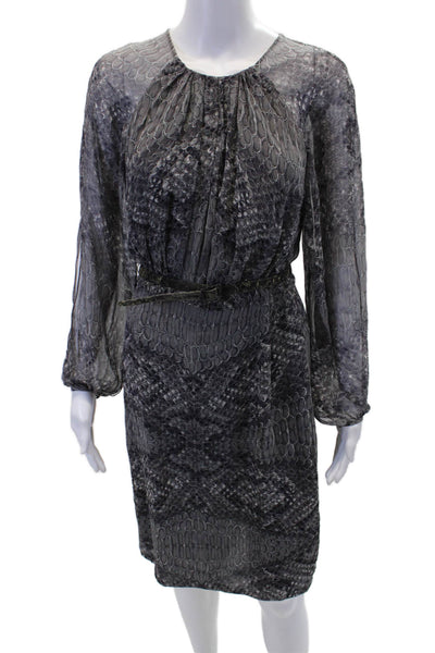 David Meister Womens Textured Long Sleeve Animal Printed Dress Gray Size 04