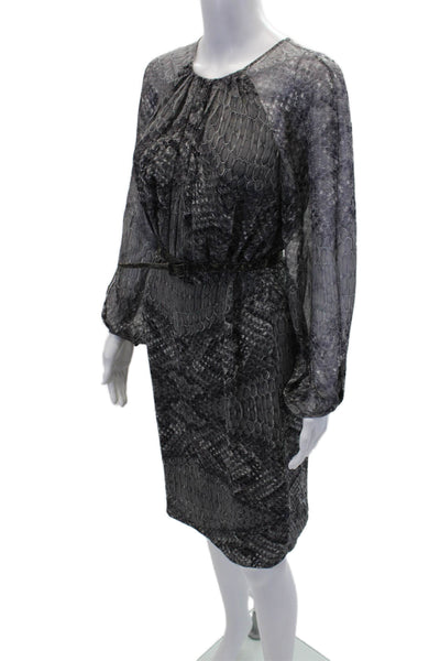 David Meister Womens Textured Long Sleeve Animal Printed Dress Gray Size 04