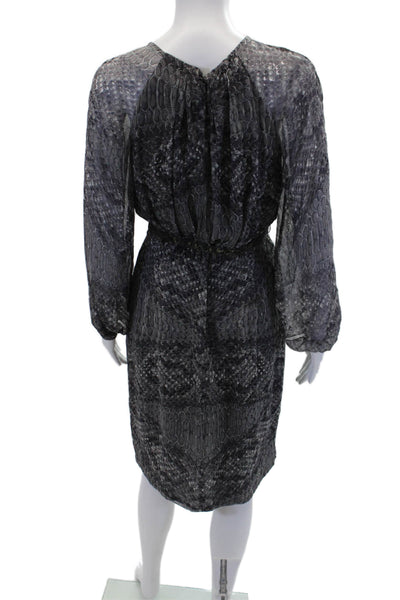 David Meister Womens Textured Long Sleeve Animal Printed Dress Gray Size 04