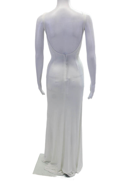 LaQuan Smith Womens Backless Gown with Train Detail - White Size L