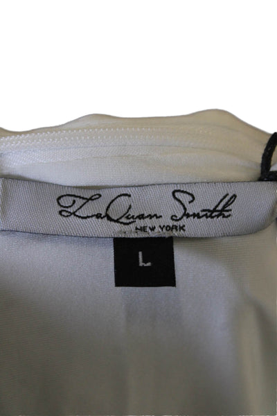 LaQuan Smith Womens Backless Gown with Train Detail - White Size L