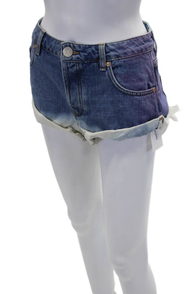 One Teaspoon Womens Denim Button Up High Rise Shorts Blue Pink Cotton Size 25