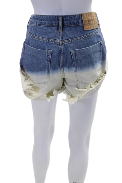 One Teaspoon Womens Denim Button Up High Rise Shorts Blue Pink Cotton Size 25