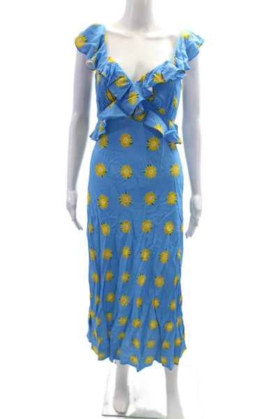 KITRI Womens Rosemary Blue Sunflower Print Midi Dress - Blue Sunflower Size 6