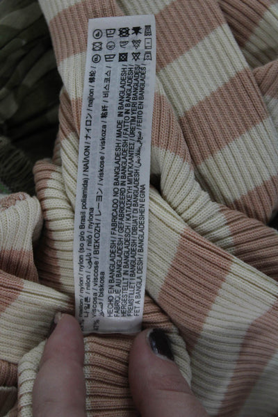 Zara Womens Striped Print Ribbed Button Down Cropped Cardigan Beige Size S
