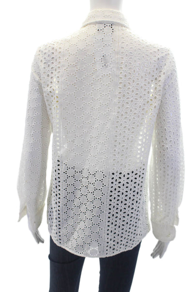 Maheas Paris Womens Cotton Eyelet Print Collared Button Down Top White Size S