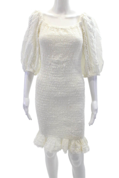 Waimari Womens Embroidered Hem Off Shoulder Puff Sleeve Dress White Size S