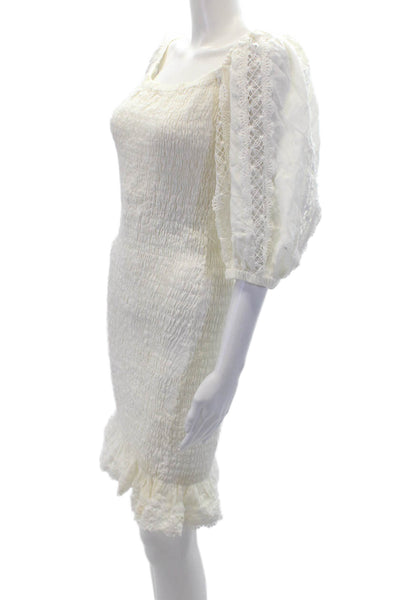 Waimari Womens Embroidered Hem Off Shoulder Puff Sleeve Dress White Size S