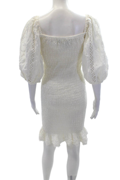 Waimari Womens Embroidered Hem Off Shoulder Puff Sleeve Dress White Size S