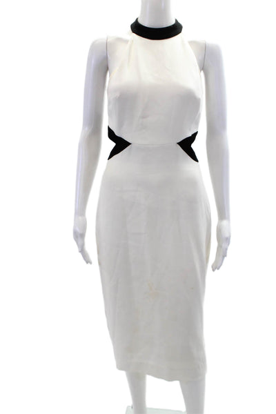 Rachel ZoeWomens Round Neck Sleeveless Cut Out Zip Up Pencil Dress White Size 2