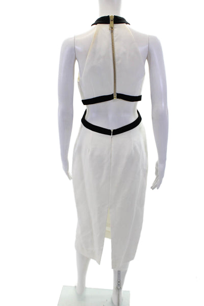 Rachel ZoeWomens Round Neck Sleeveless Cut Out Zip Up Pencil Dress White Size 2