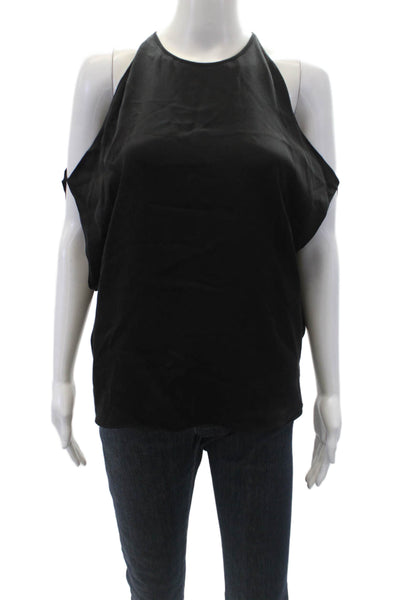 Theory Womens Silk Cold Shoulder Halter Neck Blouse Top Black Size PP