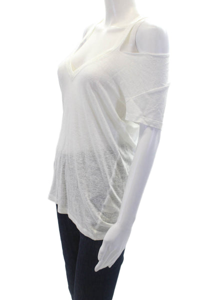 IRO Womens Linen V-Neck Short Sleeve Pullover Basic T-Shirt White Size XS