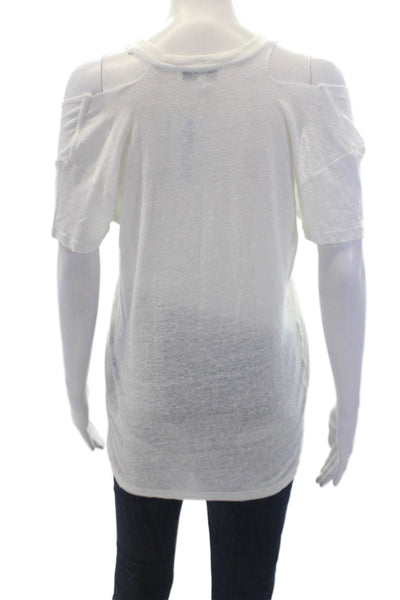 IRO Womens Linen V-Neck Short Sleeve Pullover Basic T-Shirt White Size XS