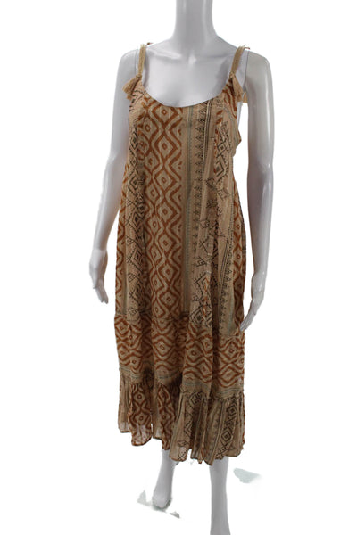 Z & L Womens Cotton Striped Side Slit Tasseled Accent Maxi Dress Beige Size S