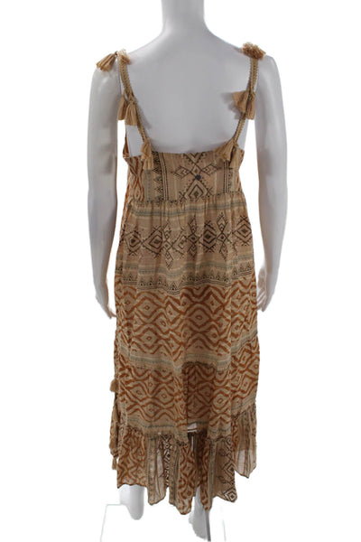 Z & L Womens Cotton Striped Side Slit Tasseled Accent Maxi Dress Beige Size S