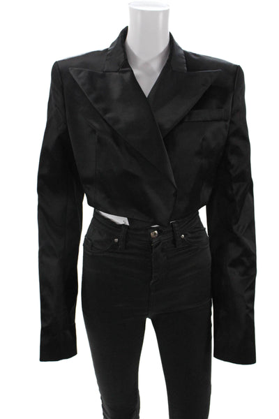 LaQuan Smith Womens Cropped Tuxedo Jacket - Black Size L