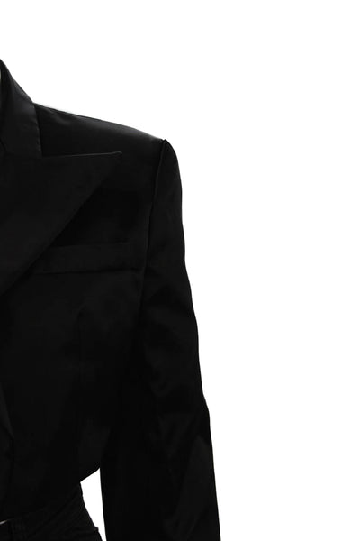 LaQuan Smith Womens Cropped Tuxedo Jacket - Black Size L