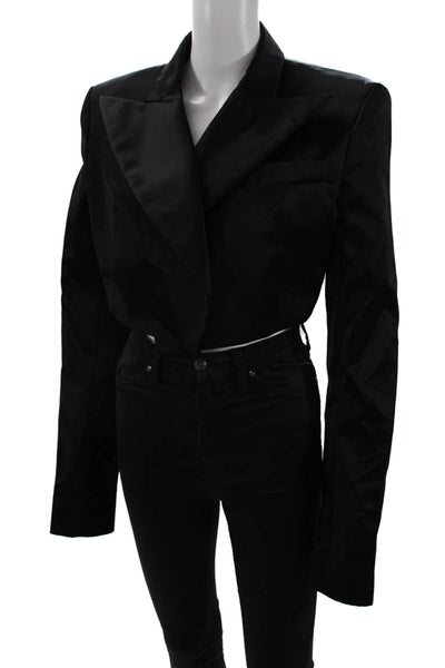 LaQuan Smith Womens Cropped Tuxedo Jacket - Black Size L