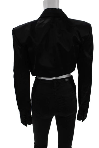 LaQuan Smith Womens Cropped Tuxedo Jacket - Black Size L