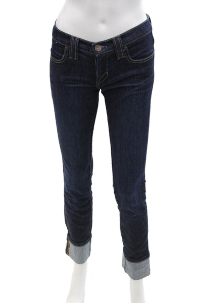 Dittos Womens Cotton Dark Wash Low-Rise Zippered Slim Jeans Blue Size 24