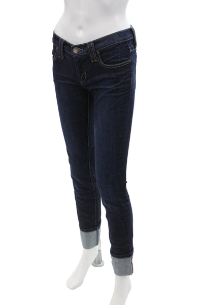 Dittos Womens Cotton Dark Wash Low-Rise Zippered Slim Jeans Blue Size 24