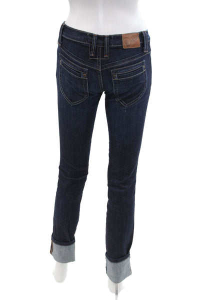 Dittos Womens Cotton Dark Wash Low-Rise Zippered Slim Jeans Blue Size 24