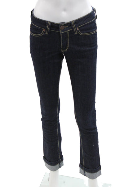 Serfontaine Womens Cotton Dark Wash Cuffed Skinny Denim Jeans Blue Size 25