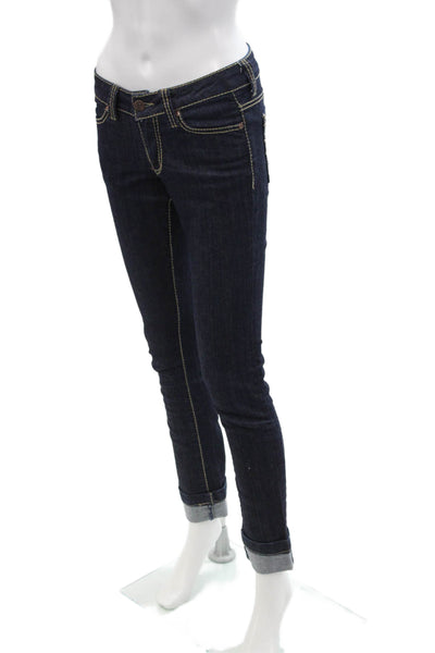 Serfontaine Womens Cotton Dark Wash Cuffed Skinny Denim Jeans Blue Size 25