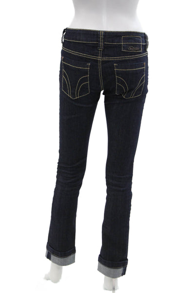 Serfontaine Womens Cotton Dark Wash Cuffed Skinny Denim Jeans Blue Size 25