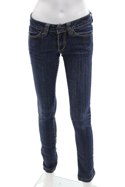 Serfontaine Womens Cotton Striped Low-Rise Medium Wash Jeans Blue Size 25