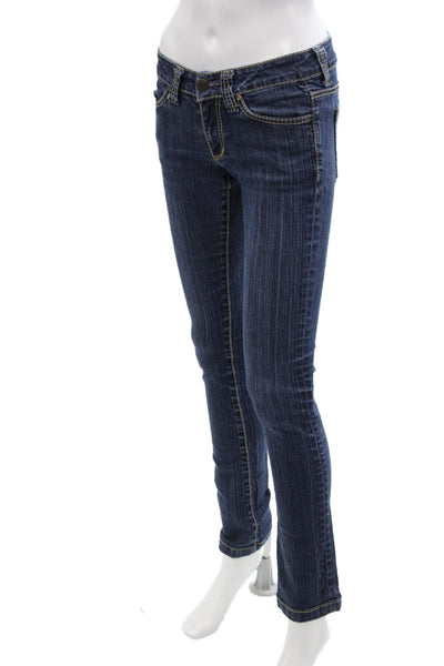 Serfontaine Womens Cotton Striped Low-Rise Medium Wash Jeans Blue Size 25