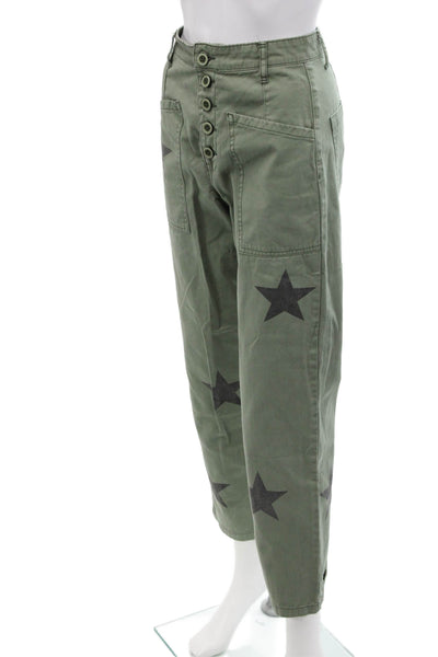 Pistola Womens Cotton Button Graphic Printed Pants Green Size EUR 24