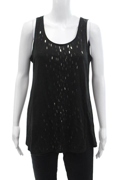 Eileen Fisher Womens Linen Metallic Embellished Round Neck Tank Top Black Size S
