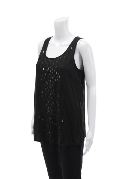 Eileen Fisher Womens Linen Metallic Embellished Round Neck Tank Top Black Size S
