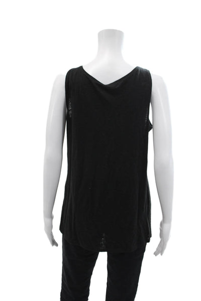 Eileen Fisher Womens Linen Metallic Embellished Round Neck Tank Top Black Size S