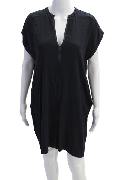 Vince Womens Sleeveless Y-Neck Casual Shift Mini Dress Blue Size XS