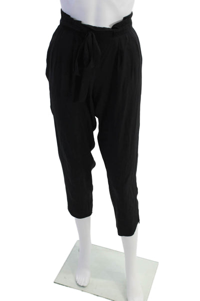 Ramy Brook Womens Silk Drawstring High-Waisted Straight Pants Black Size 6