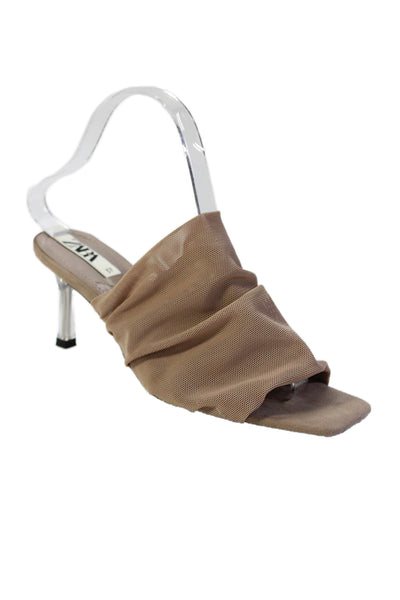 Zara Womens Mesh Print Open Toe Slip On Stiletto Heels Brown Size 6.5