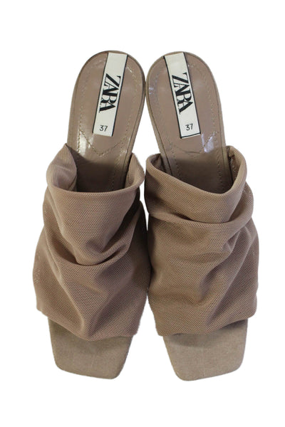 Zara Womens Mesh Print Open Toe Slip On Stiletto Heels Brown Size 6.5