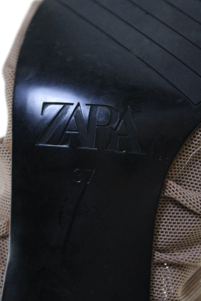 Zara Womens Mesh Print Open Toe Slip On Stiletto Heels Brown Size 6.5